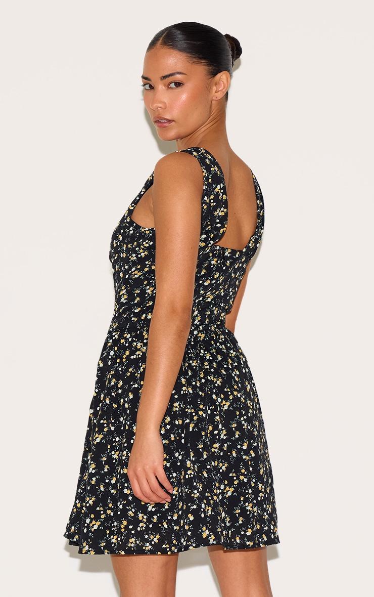 Petite Black Floral Detail Mini Shift Dress Product Image
