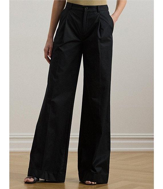 Lauren Ralph Lauren Pleated Cotton Twill High-Rise Wide Leg Pants Product Image
