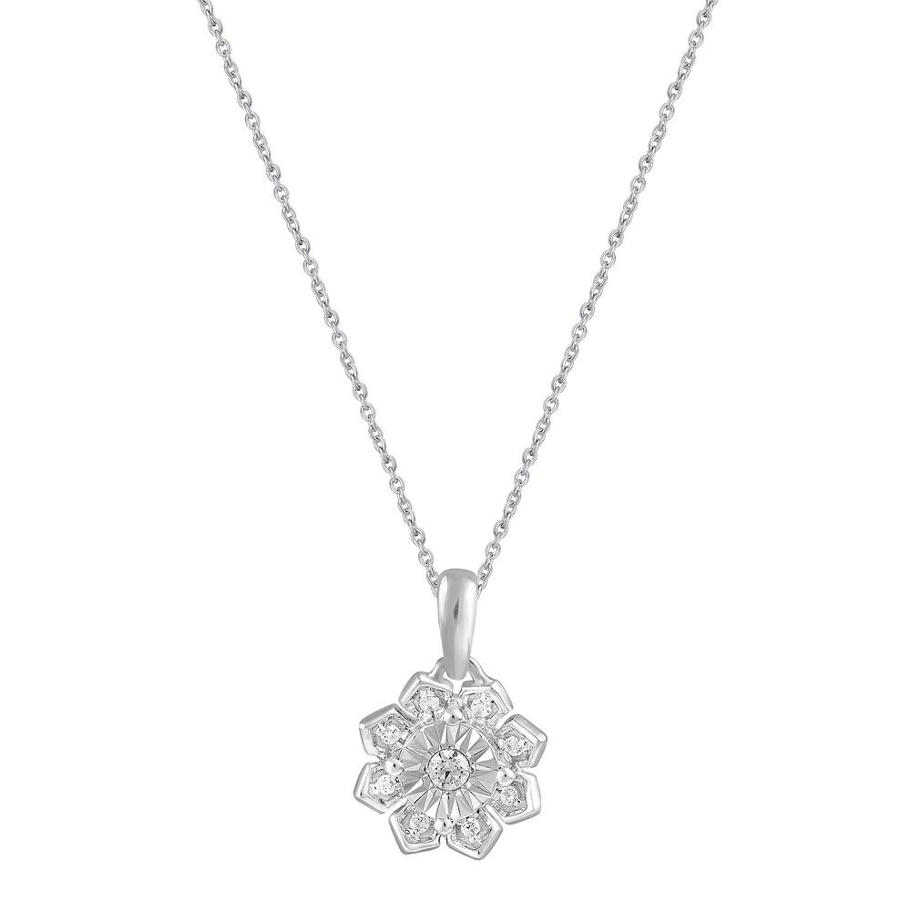Royal Aura Sterling Silver 1/6 Carat T.W. Diamond Floral Cluster Pendant Necklace, Women's, Size: 18" Product Image
