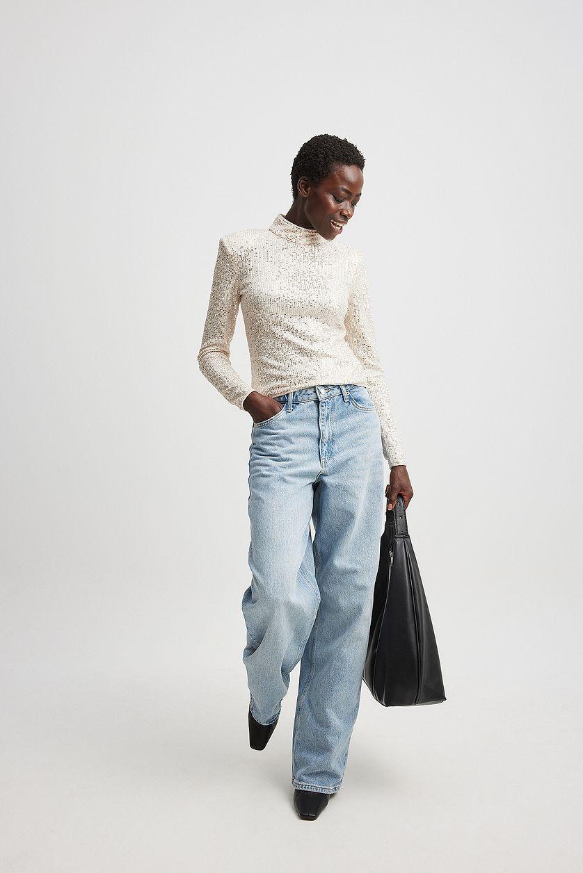 Sharp Shoulder Sequin Top Black Product Image