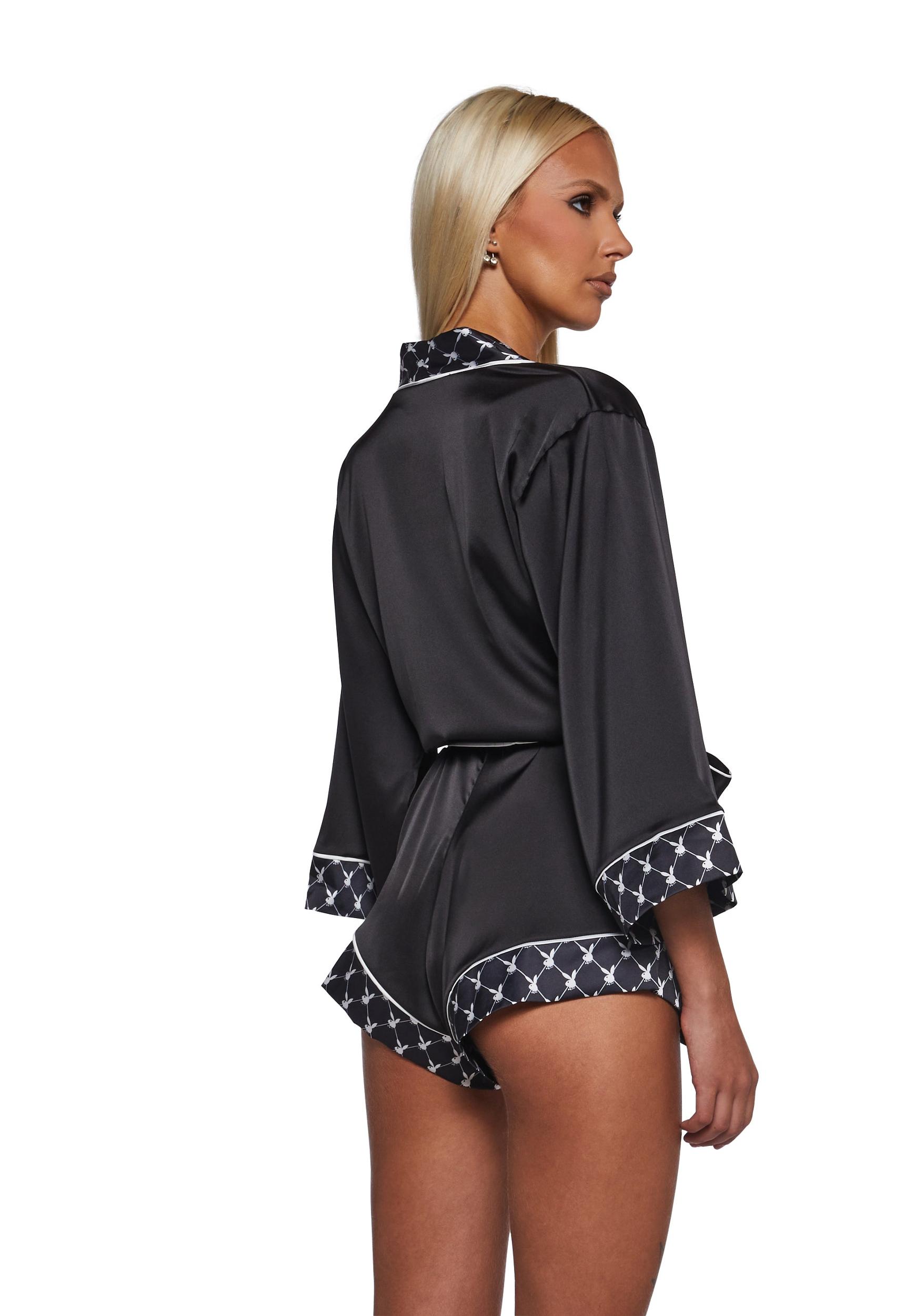 Womens Sexy Playboy Bunny Smoke Lounge Romper - Black Product Image