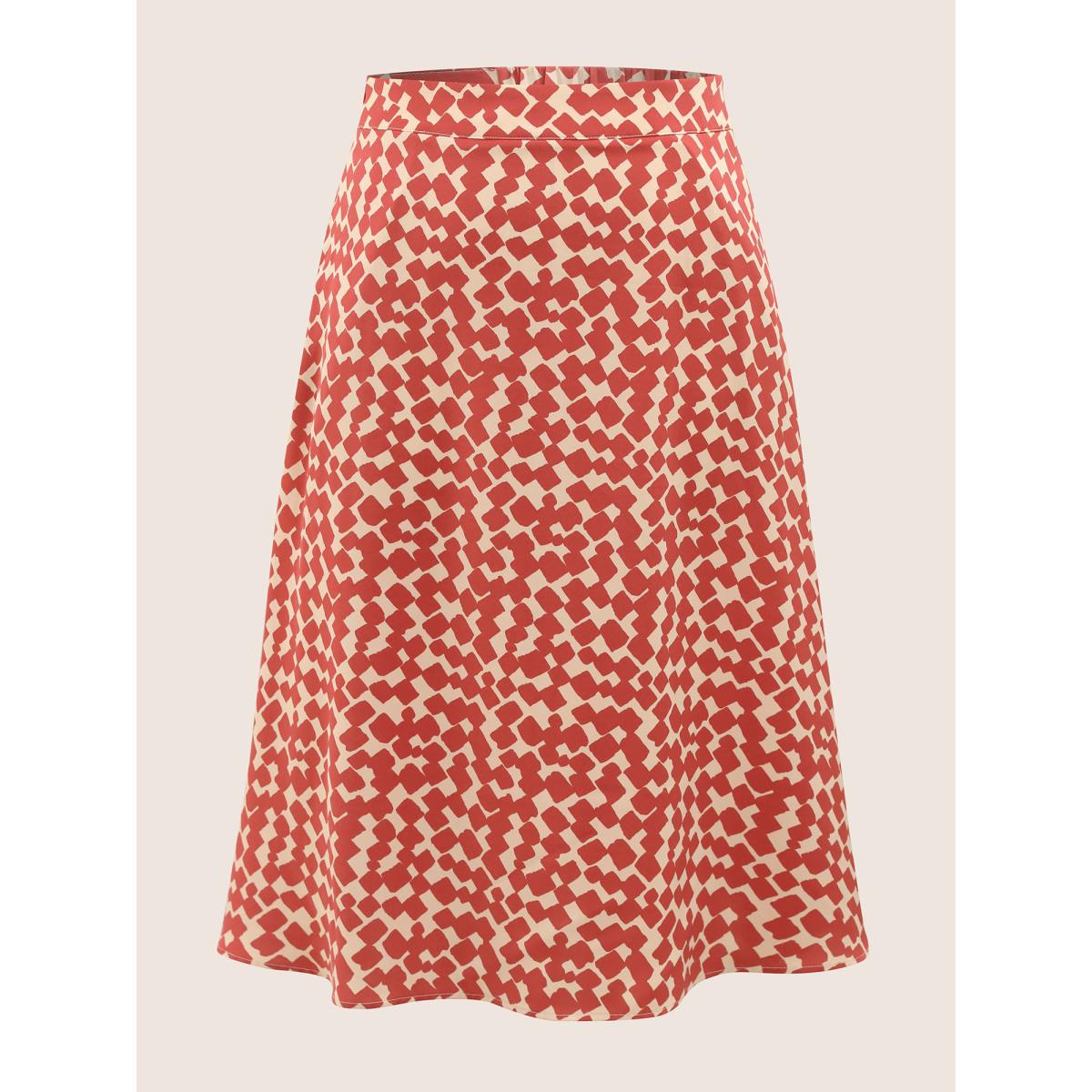 Plus Size Geometric Print Elastic Waist Pocket Midi Skirt Women Raspberry At the Office Non No stretch Slanted pocket Work Skirts BloomChic 12/L Product Image