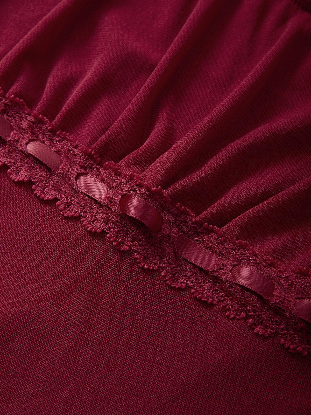 Lace Trim Tie Front Long Sleeve Blouse Product Image