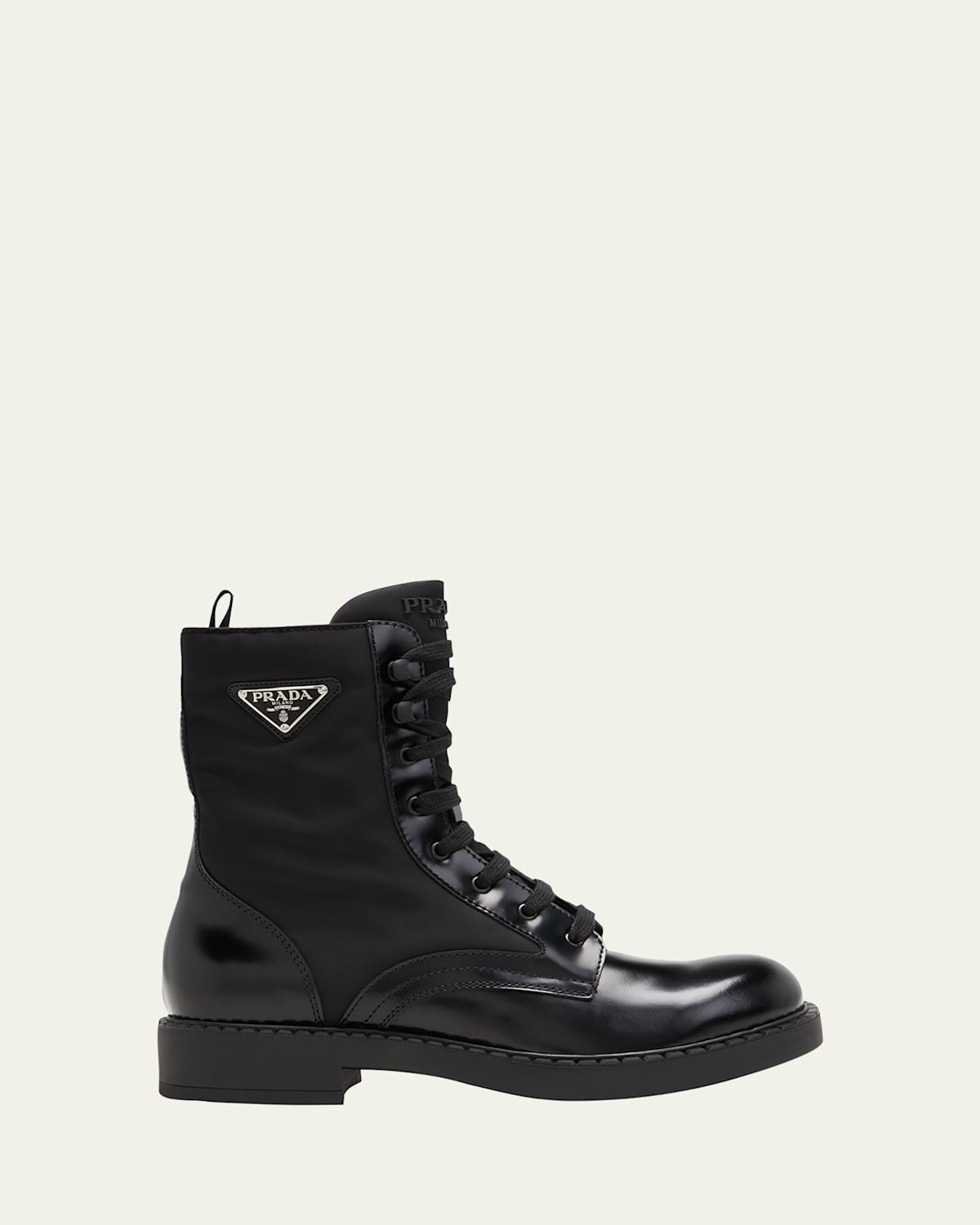 Men's Nylon & Leather Triangle Logo Combat Boots Product Image