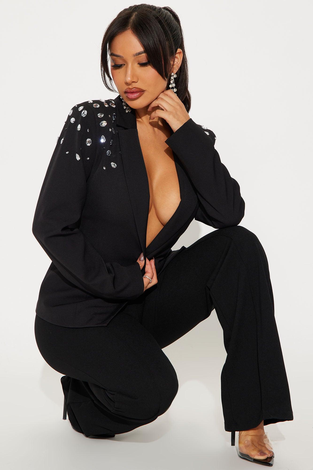 Save Your Tears Rhinestone Blazer - Black Product Image