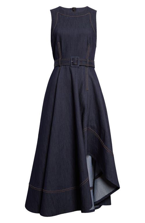 CINQ À SEPT Zelda Belted Asymmetric Sleeveless Denim Midi Dress In Indigo Product Image