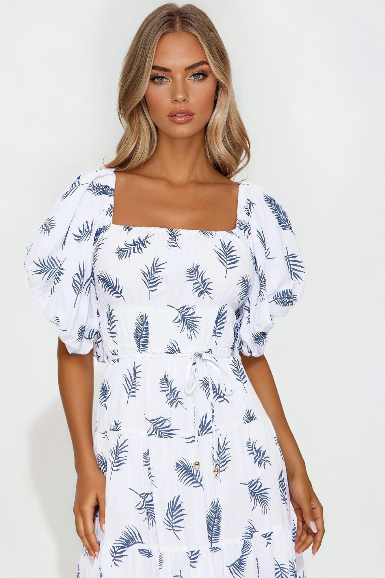 Esperanza Linen Tropical Midi Dress - White/Black Female Product Image