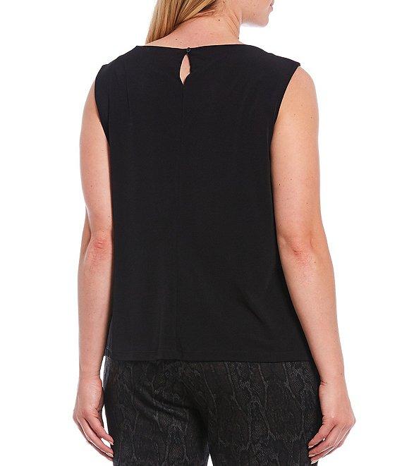Calvin Klein Plus Size Solid Matte Jersey Pleat Round Neck Sleeveless Tank Top Product Image