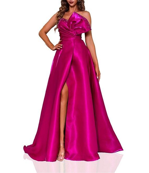 Terani Couture Strapless 3D Ruffle Front Shimmer Crepe Ballgown Product Image
