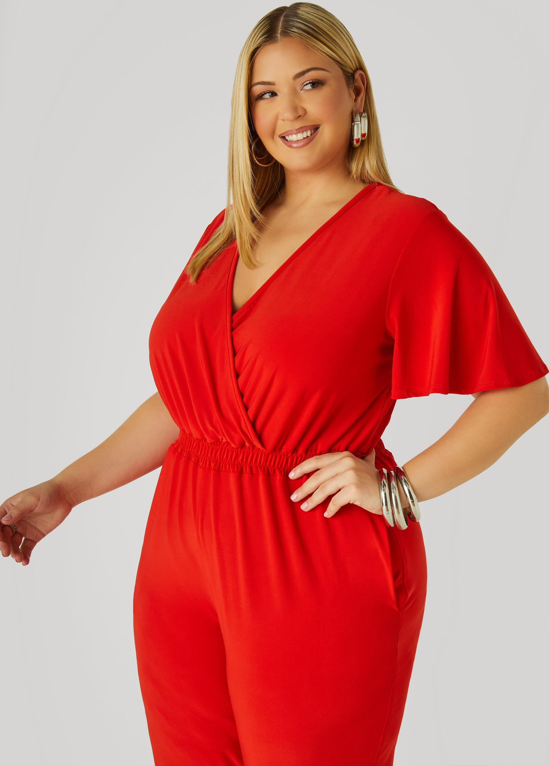 Faux Wrap Stretch Knit Jumpsuit Product Image