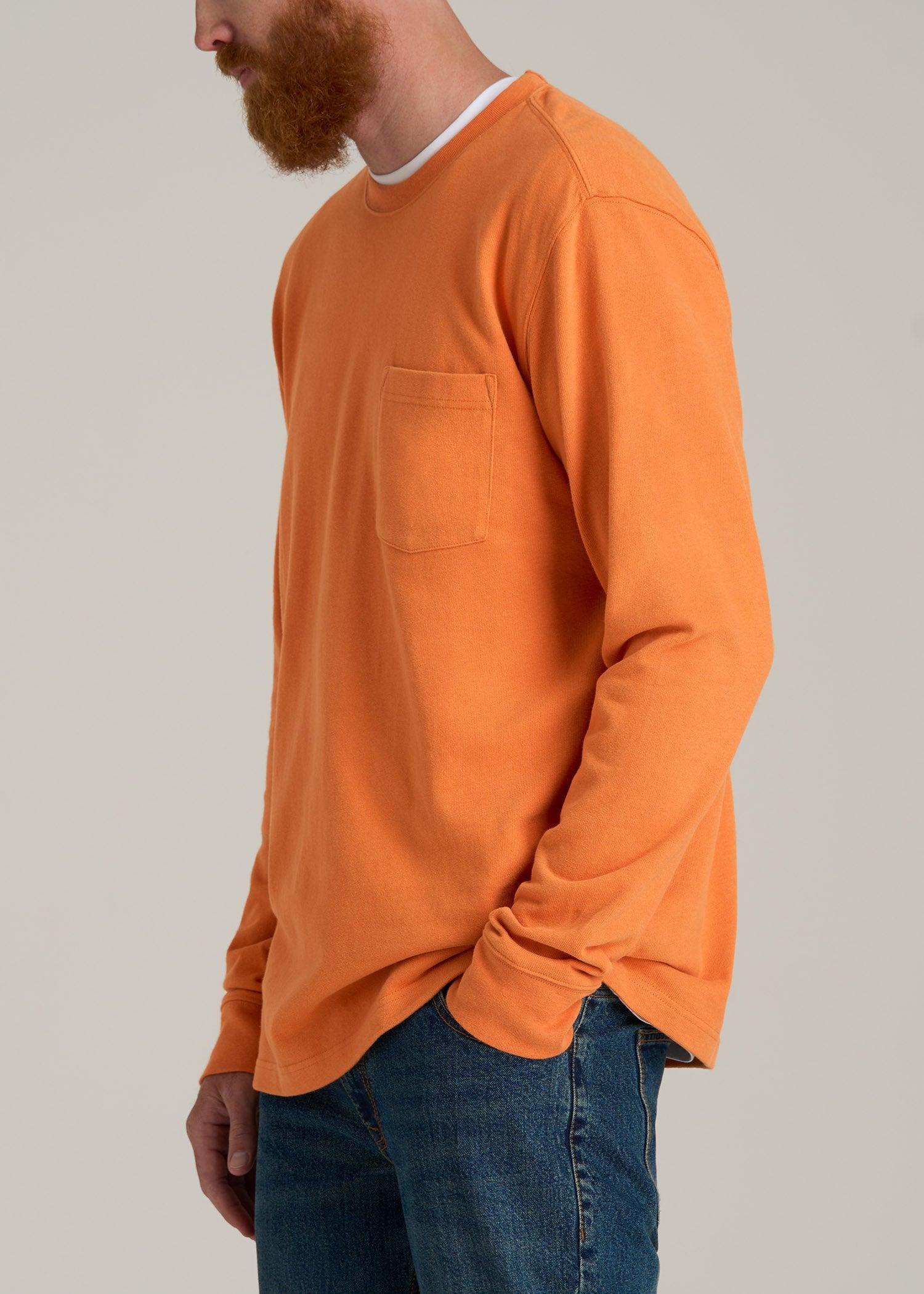 LJ&S Long Sleeve Workwear Pocket Tee for Tall Men in Marmalade Male Product Image