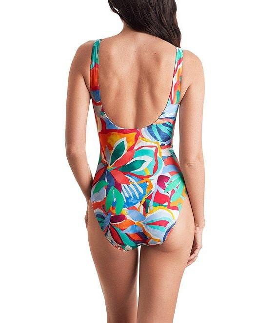 Mimi Flamingo Radiant Floral Charlie V-Neck Open Back Shirred One Piece Swimsuit Product Image