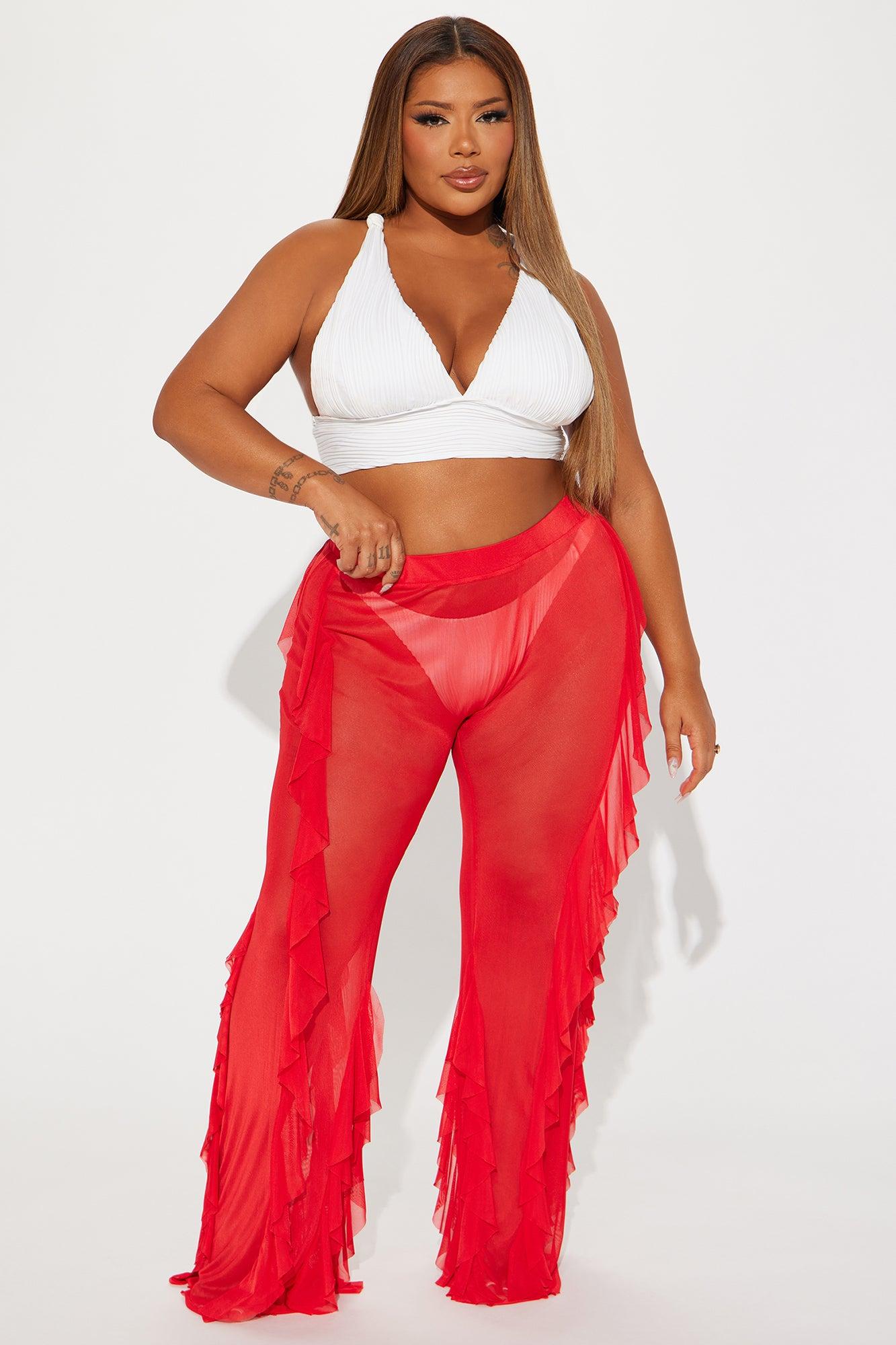 Celeste Ruffles Mesh Cover Up Pants - Red Product Image