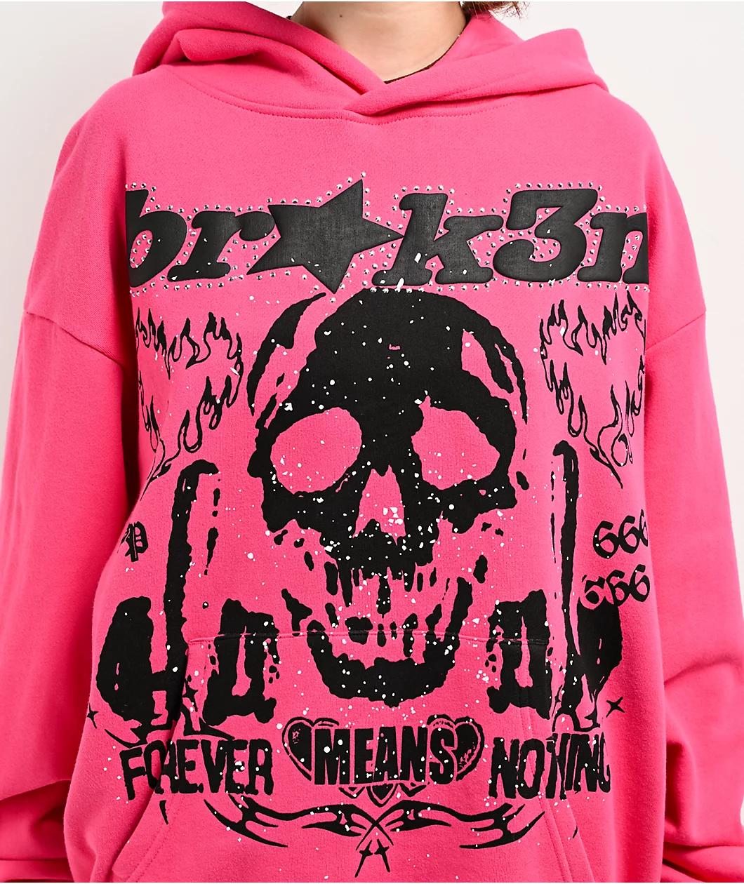 Broken Promises Faceless Pink Rhinestone Hoodie Product Image