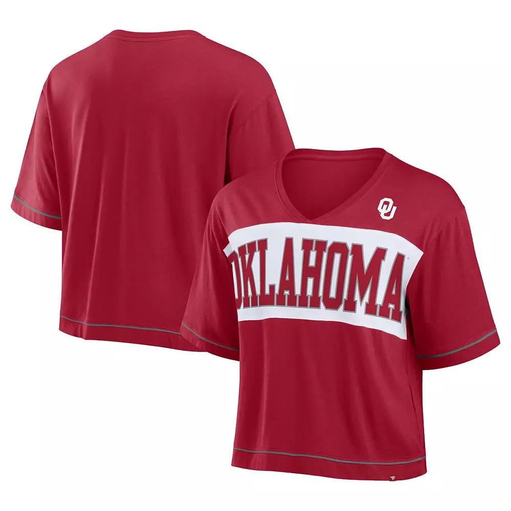 Women's Fanatics Crimson Oklahoma Sooners Home Team Bold Fashion Modest V-Neck Cropped T-Shirt, Size: Medium, Red Product Image