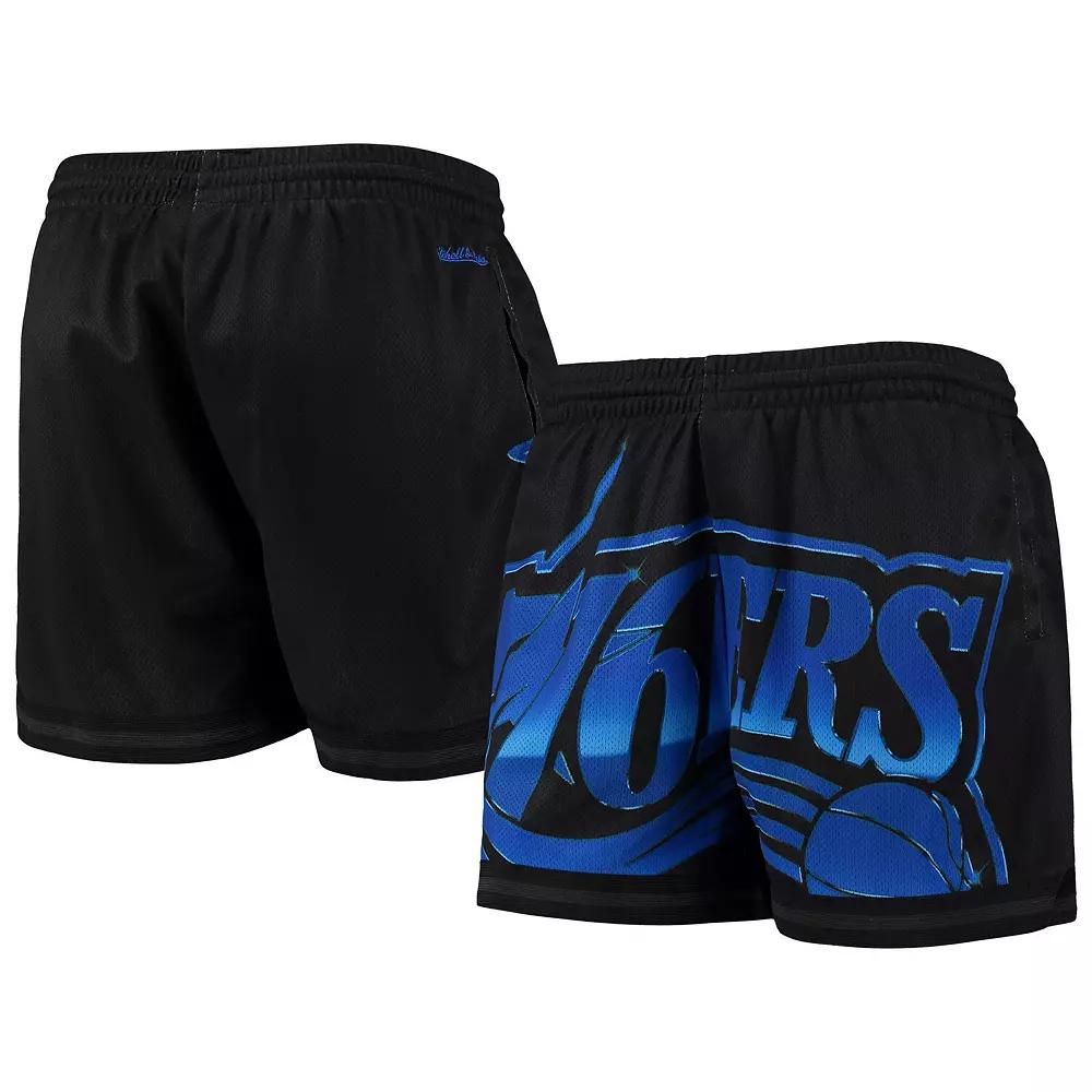 Women's Mitchell & Ness Black Philadelphia 76ers Big Face 4.0 Mesh Shorts,  Product Image