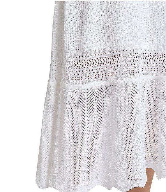 MISOOK Pointelle Knit Crew Neck Sleeveless Ruffle Hem Midi Dress Product Image