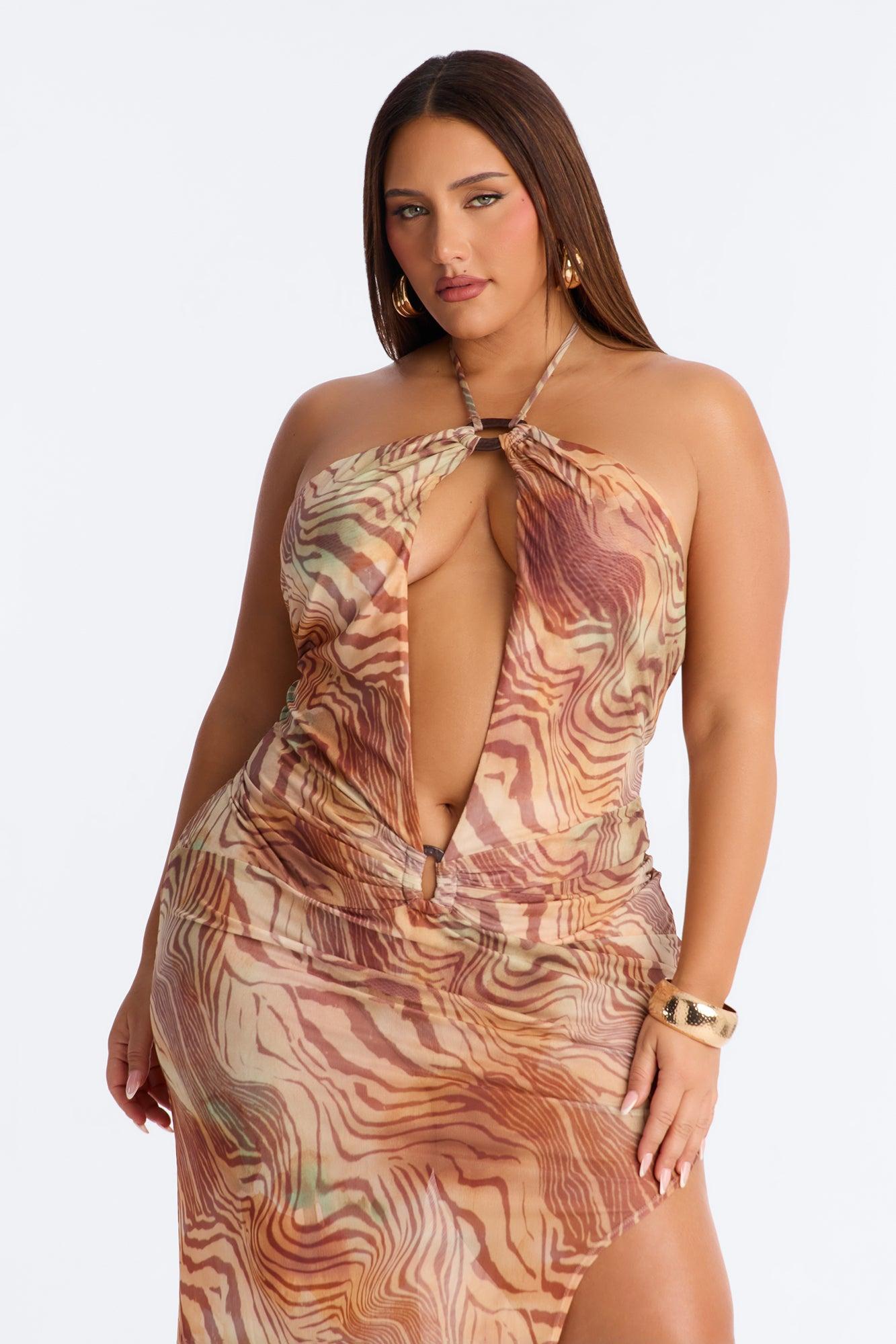 Tropic Glow Cut Out Maxi Dress - Brown/combo Female Product Image