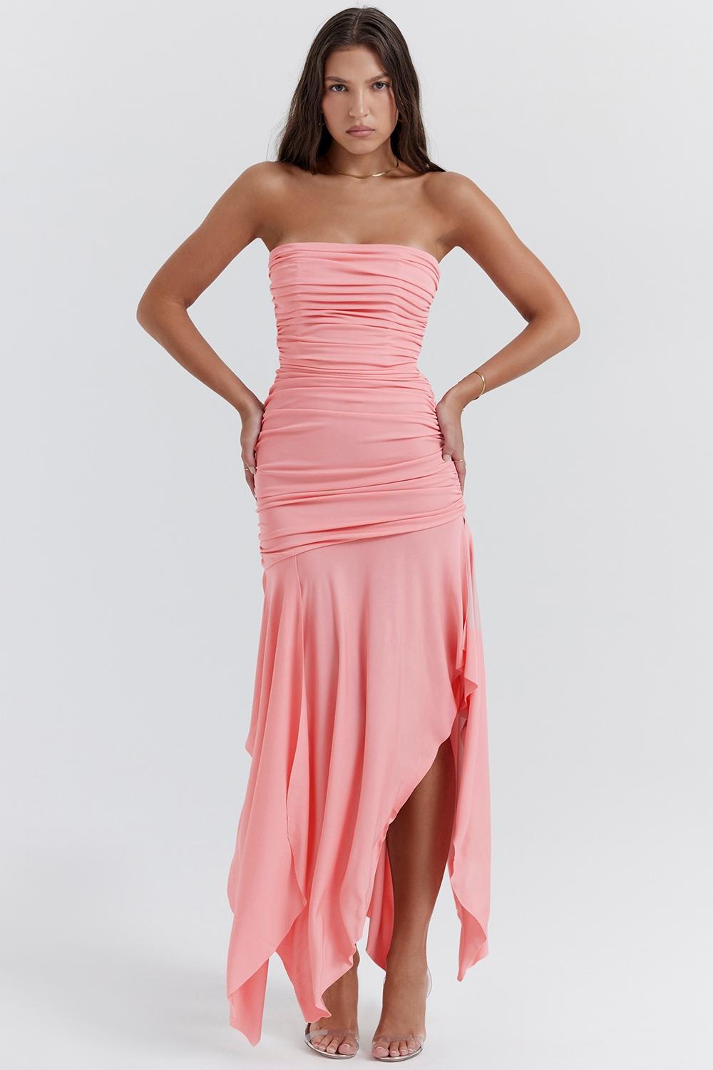 Ivana  apricot gathered asymmetric dress - sale Product Image