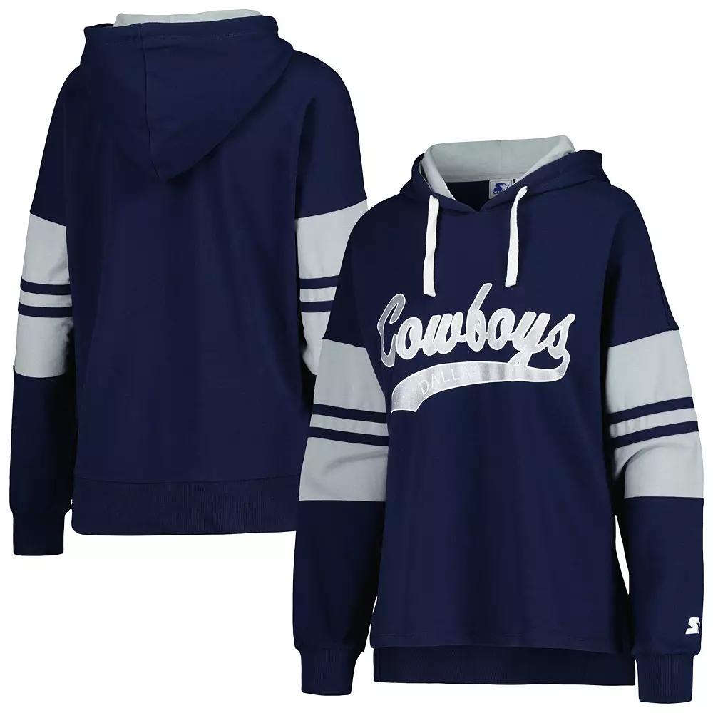 Women's Starter Navy Dallas Cowboys Bump And Run Long Sleeve Hoodie T-Shirt,  Product Image