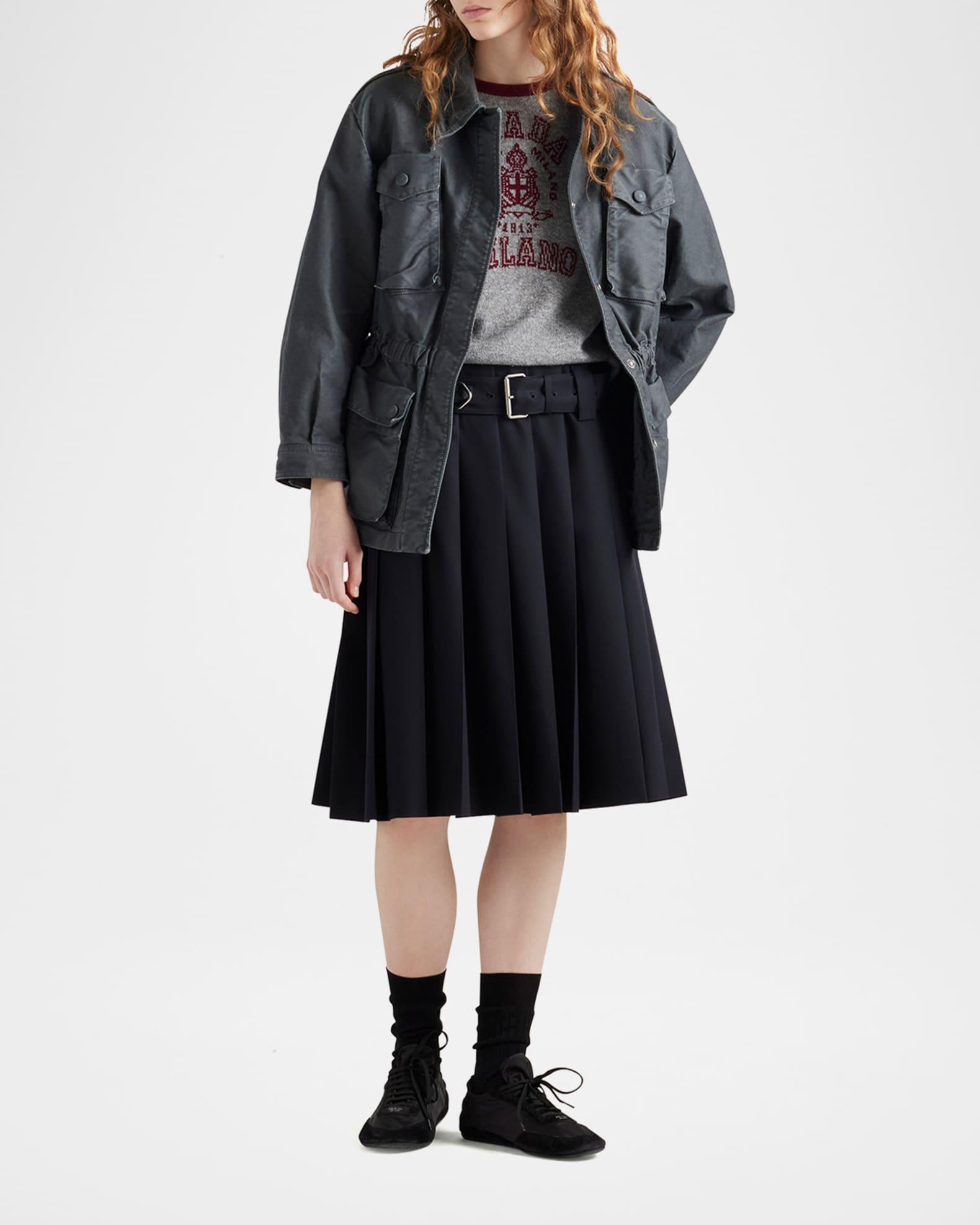 Pleated Wool Belted Skirt Product Image