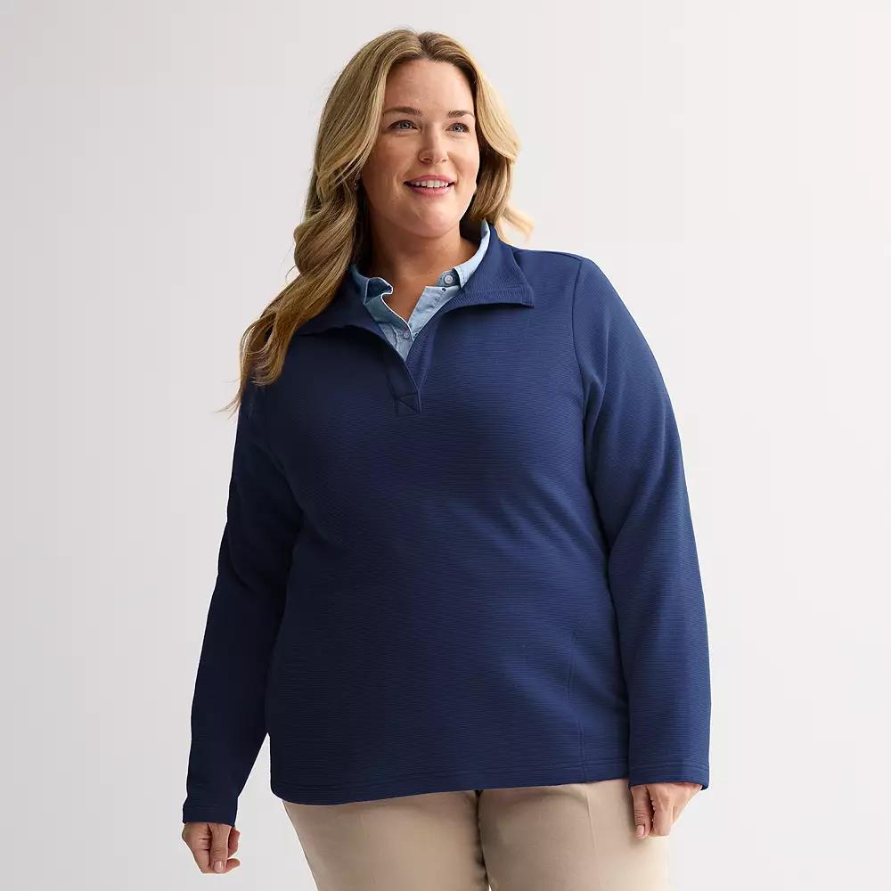 Plus Size Croft & Barrow® Open Collar Pullover, Women's, Size: 1XL, Blue Product Image
