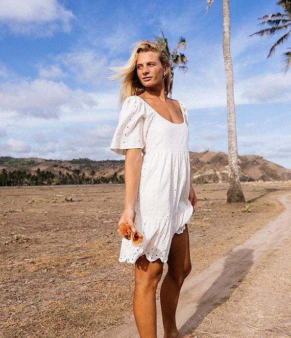 Rip Curl San Carlos La Joya Short Sleeve Linen Blend Babydoll Mini Dress Product Image