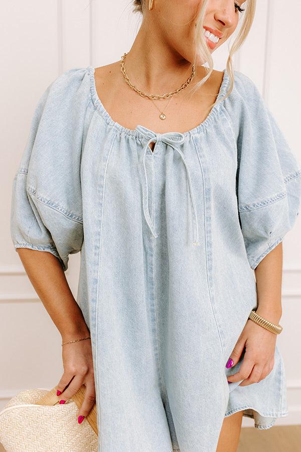 Sweetest Smile Denim Romper in Light Wash Product Image