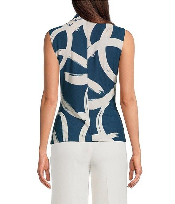 Donna Karan Crepe Sleeveless Hardware Faux Wrap Top Product Image