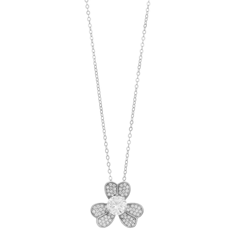 Stella Valentino Sterling Silver 1 1/5 Carat T.W. Lab-Created Moissanite Blooming Flower Pendant Necklace, Womens Product Image