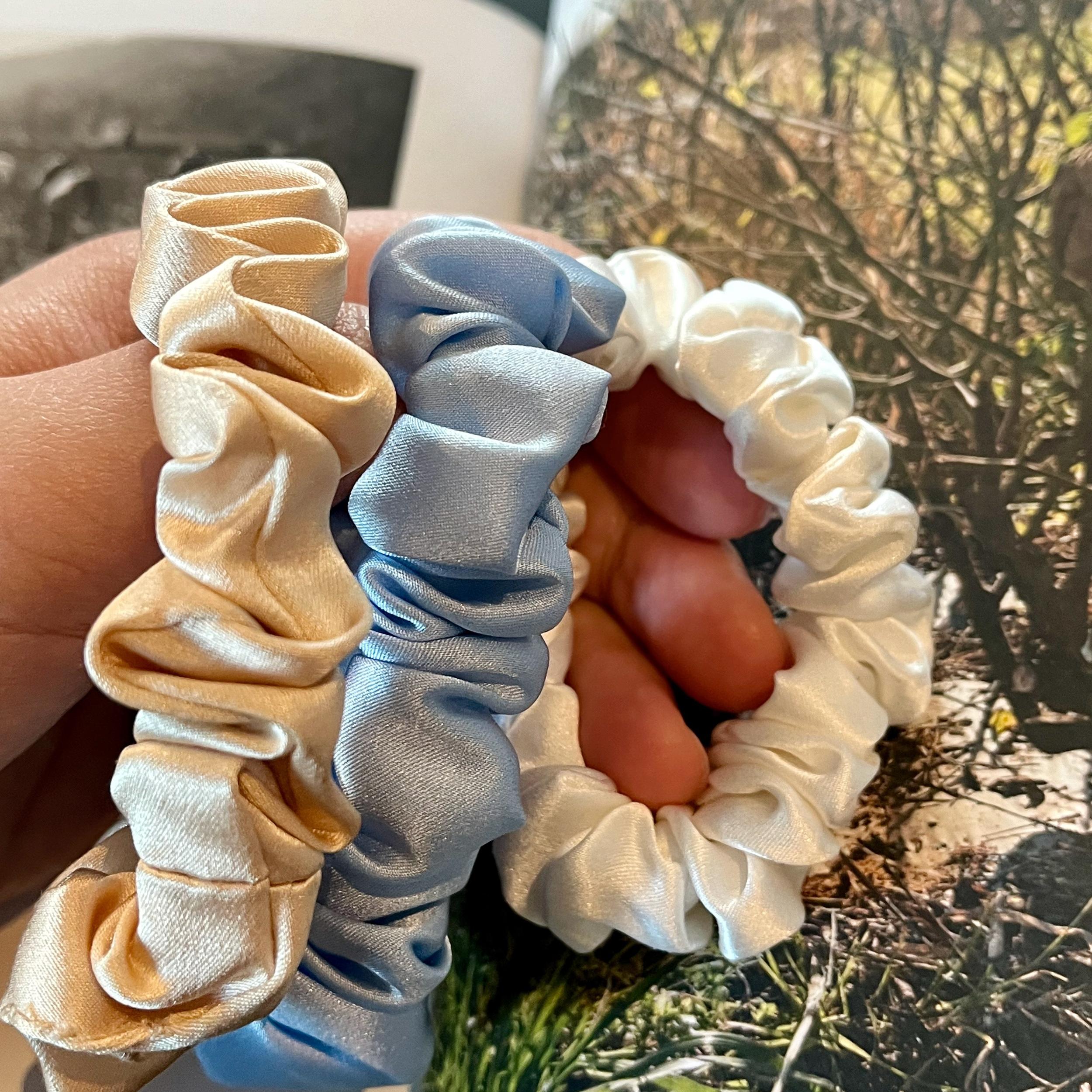 Set of 10 Mulberry Silk Mini Scrunchie Mystery Bag | Zero Waste Scrunchies | Solid and Print | 0.8 inch | 16 - 32 Momme Product Image