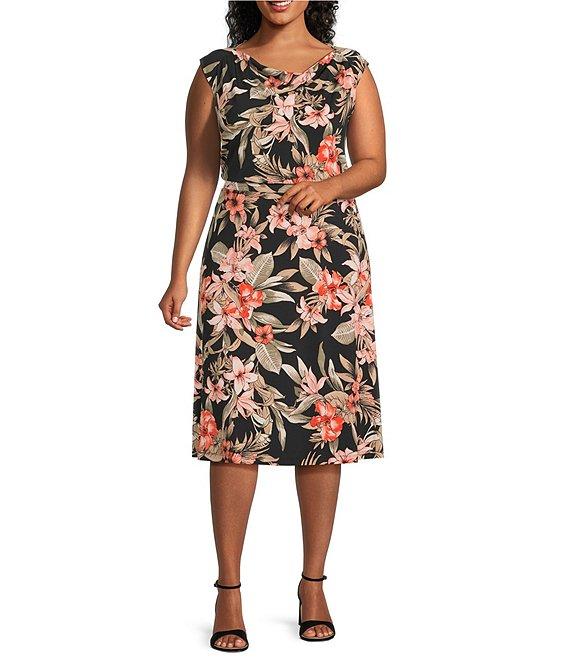 Kasper Plus Size Floral Print Cowl Neck Raglan Cap Sleeve Coordinating Top Product Image