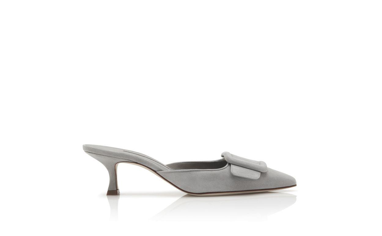 MAYSALE Light Grey Suede Kitten Heel Mules Product Image