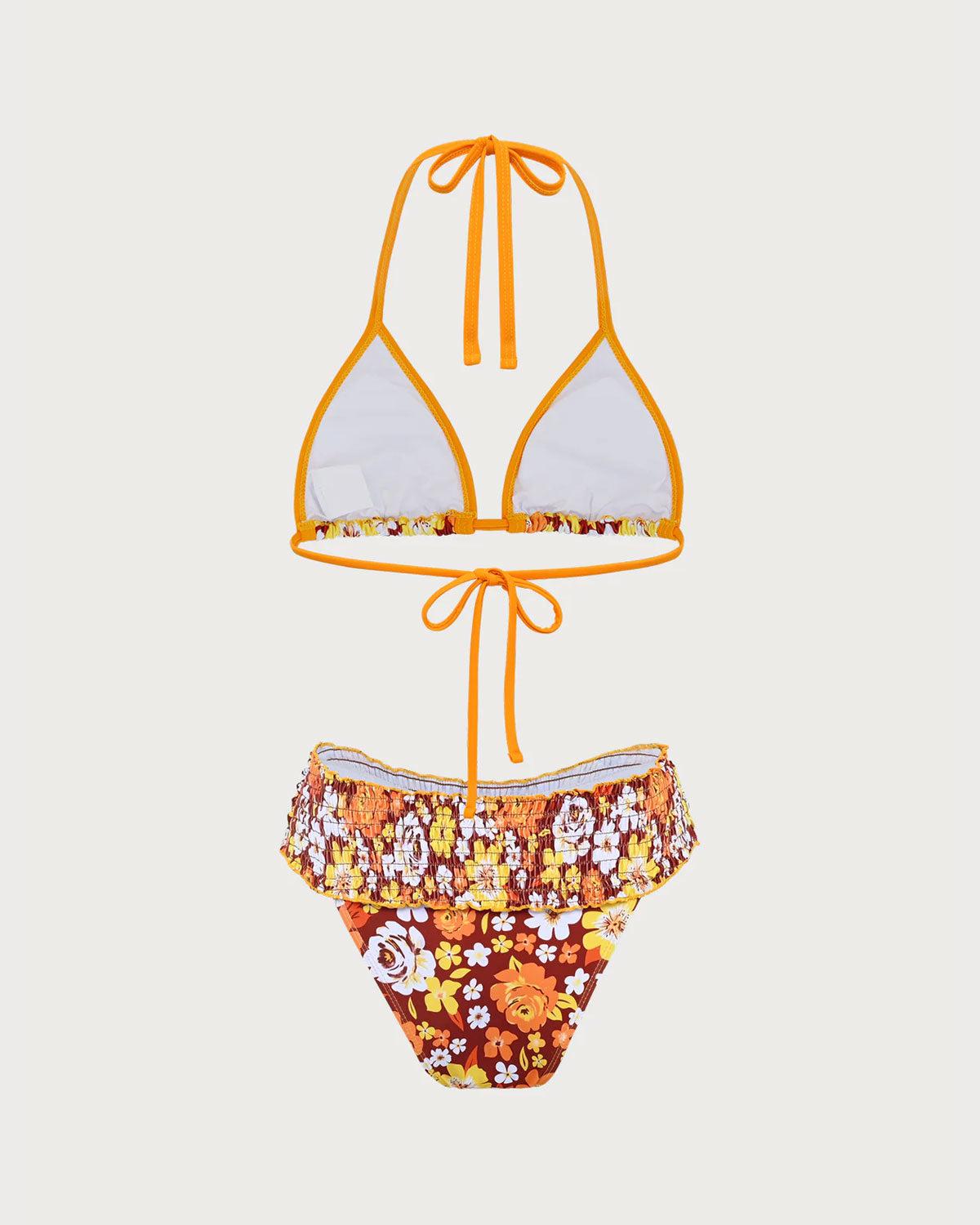 Orange Knitted Printed Bikini Set Product Image