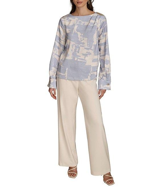 Donna Karan Gold Hardware Shoulder Crew Neck Long Sleeve Top Product Image