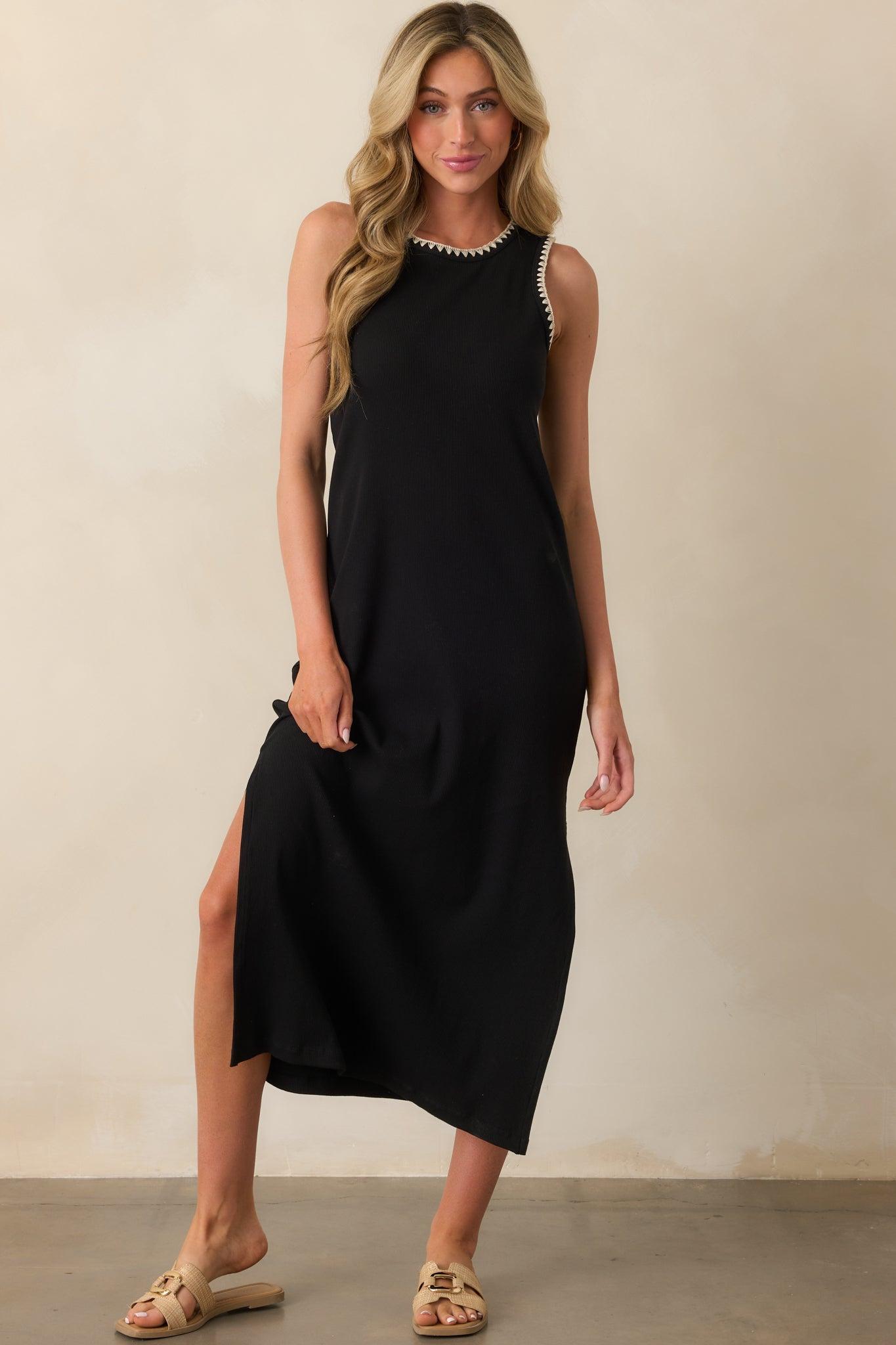 Z Supply Black Cotton Delamer Whipstitch Rib Midi Dress Product Image
