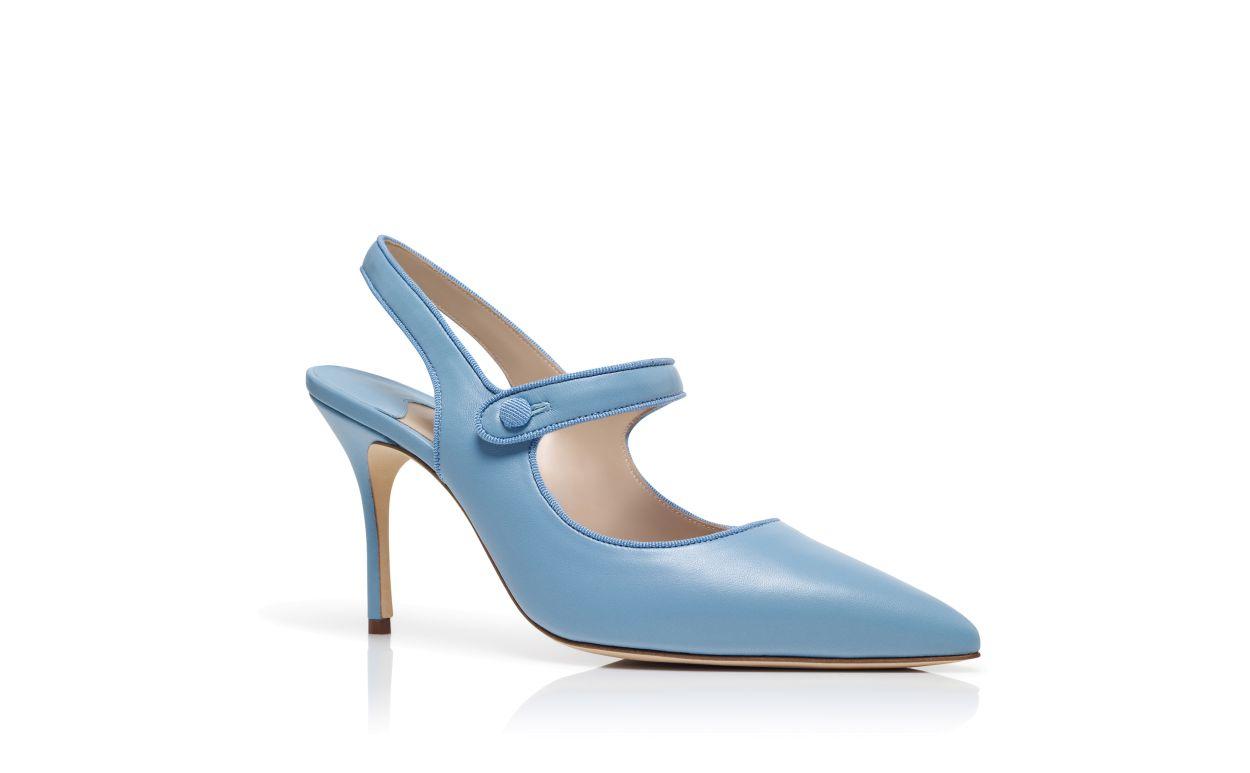 CAMPARISLI Blue Nappa Leather Pointed Toe Slingback Pumps Product Image