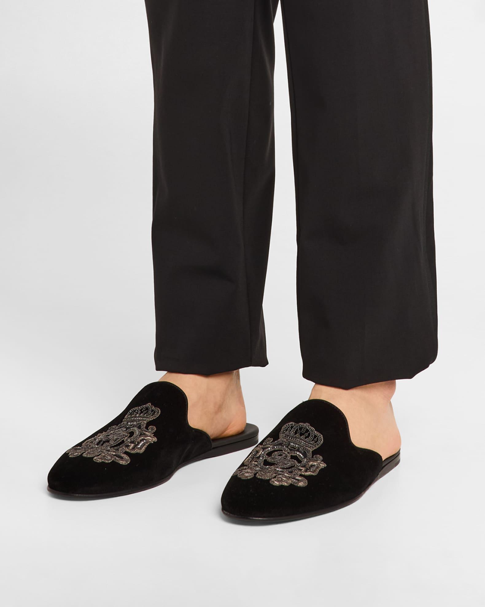 Men's Coat of Arms Embroidered Velvet House Slippers Product Image