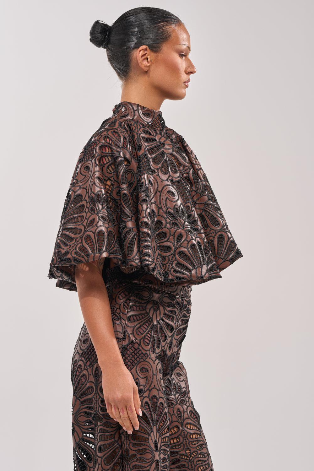 LENA LACE AND PU BLOUSE Product Image