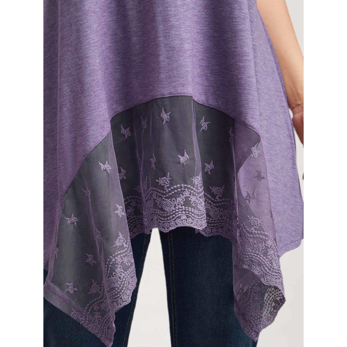 Plus Size Notched Collar Sheer Lace Hi-Low Hem Vest Women Mauve Elegant Patchwork Notched collar Everyday Tank Tops Camis BloomChic 10/M Product Image
