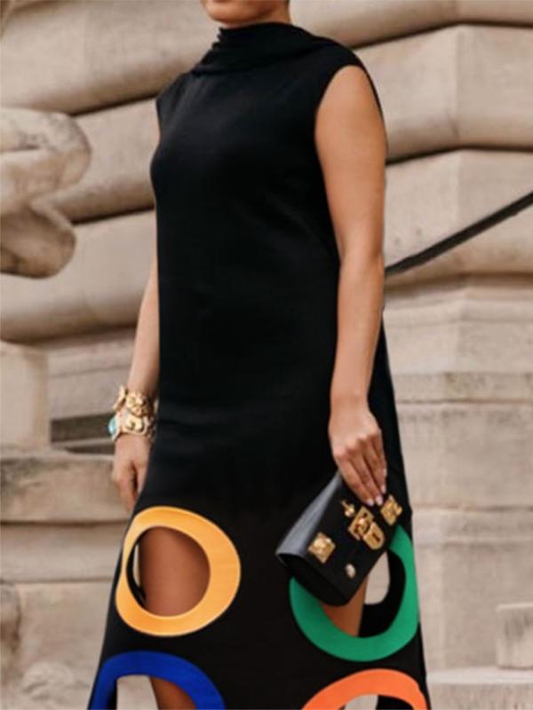 Loose Sleeveless Colorful Hollow Shawl Collar Maxi Dresses Product Image