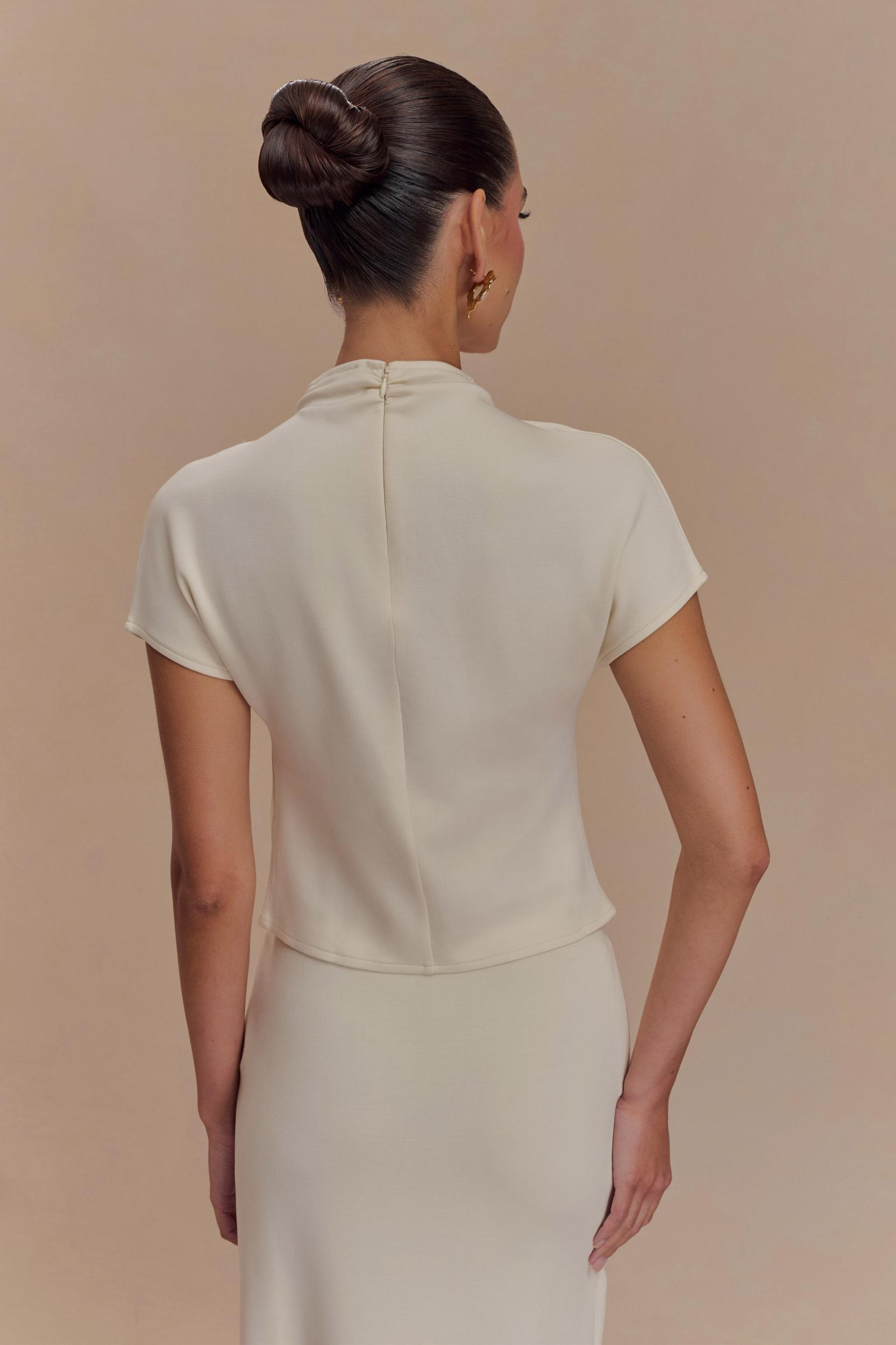 Eris High Neck Scuba Jersey Top - Ivory Product Image