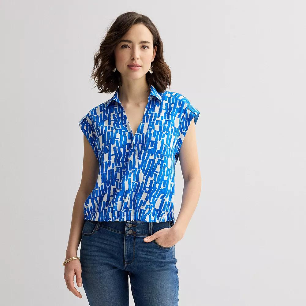 Petite Nine West Dolman Surplice Shirt, Women's, Size: Small Petite, Ivory Block Abstract Product Image