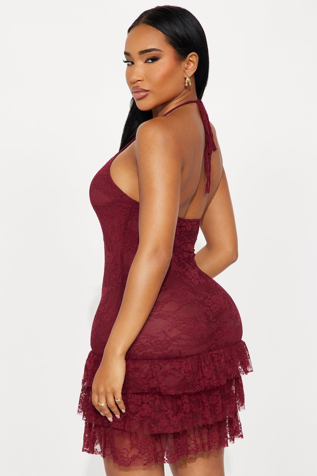 Love Letter Lace Mini Dress - Burgundy Female Product Image