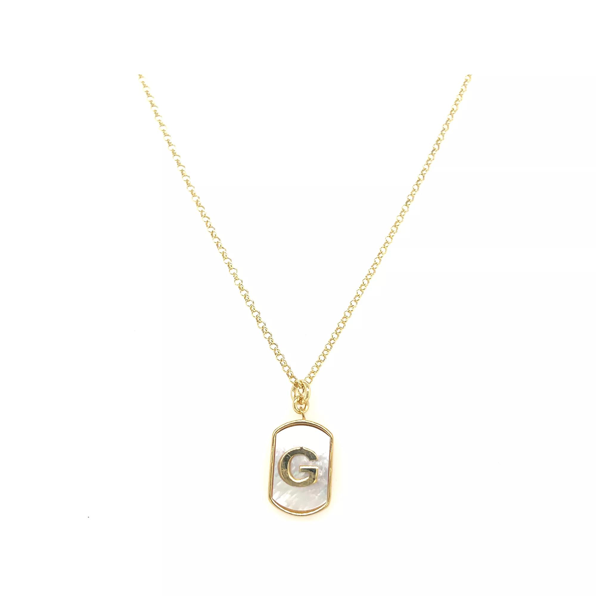 Meshmerise 18k Gold Over Silver Mother-Of-Pearl Initial Dog Tag Necklace, Women's, Size: 16-18" ADJ, Gold Tone G Product Image