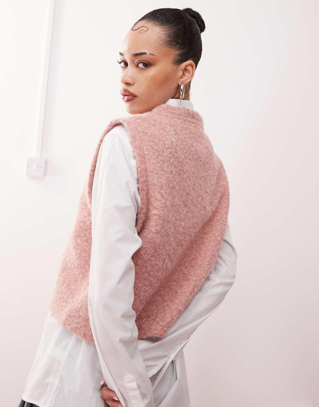 Reclaimed Vintage textured boxy sweater vest in pink Product Image