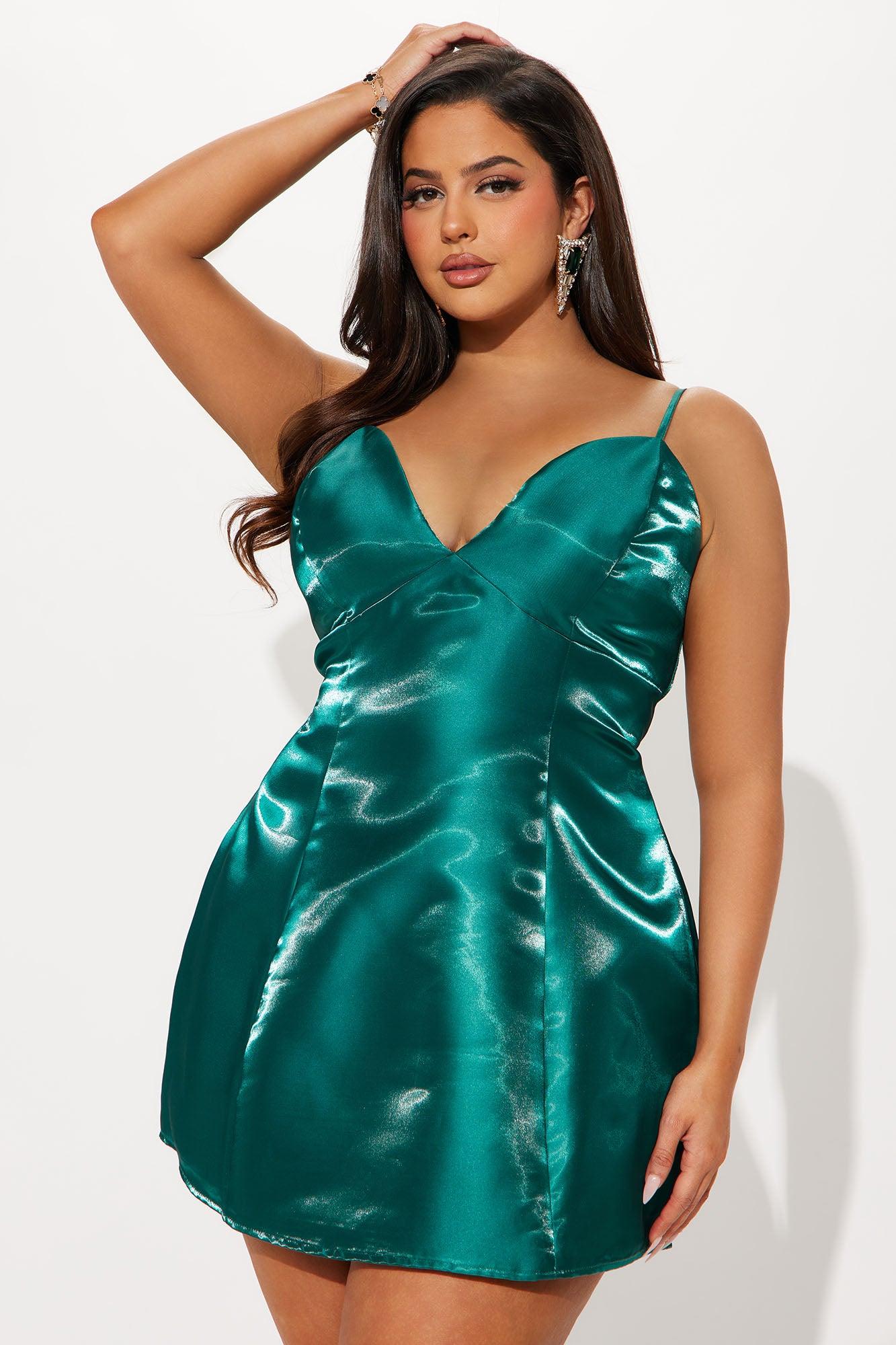 Make A Wish Shine Satin Mini Dress - Hunter Product Image