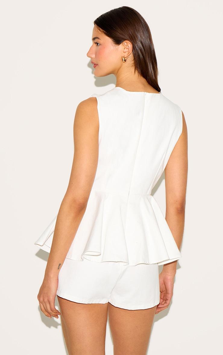 White Cotton Peplum Skort Romper Product Image