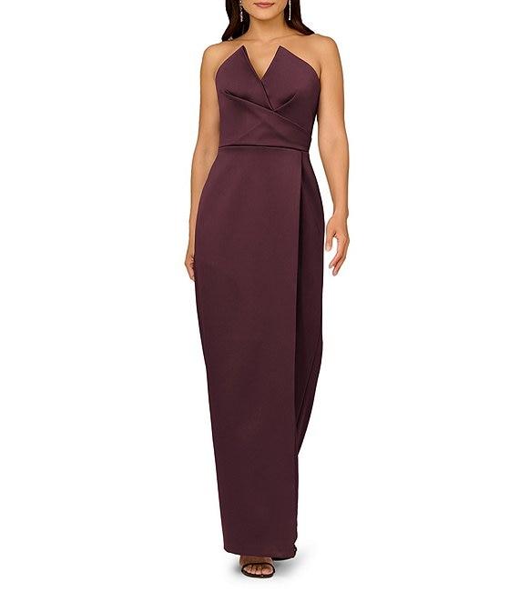 Aidan Mattox Satin Strapless Side Slit Sheath Dress Product Image