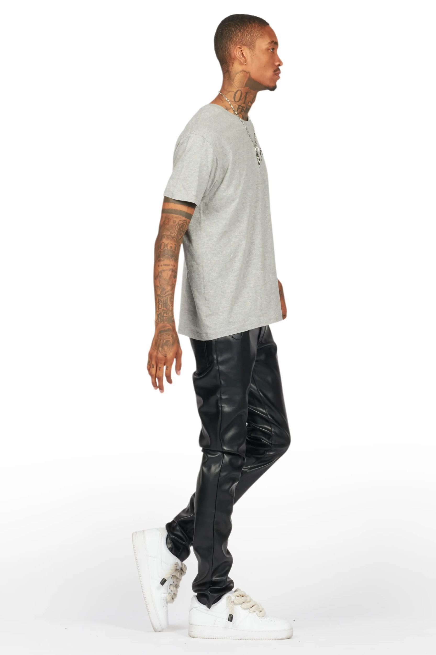 Ricky Black Slim Fit Faux Leather Pant Male Product Image